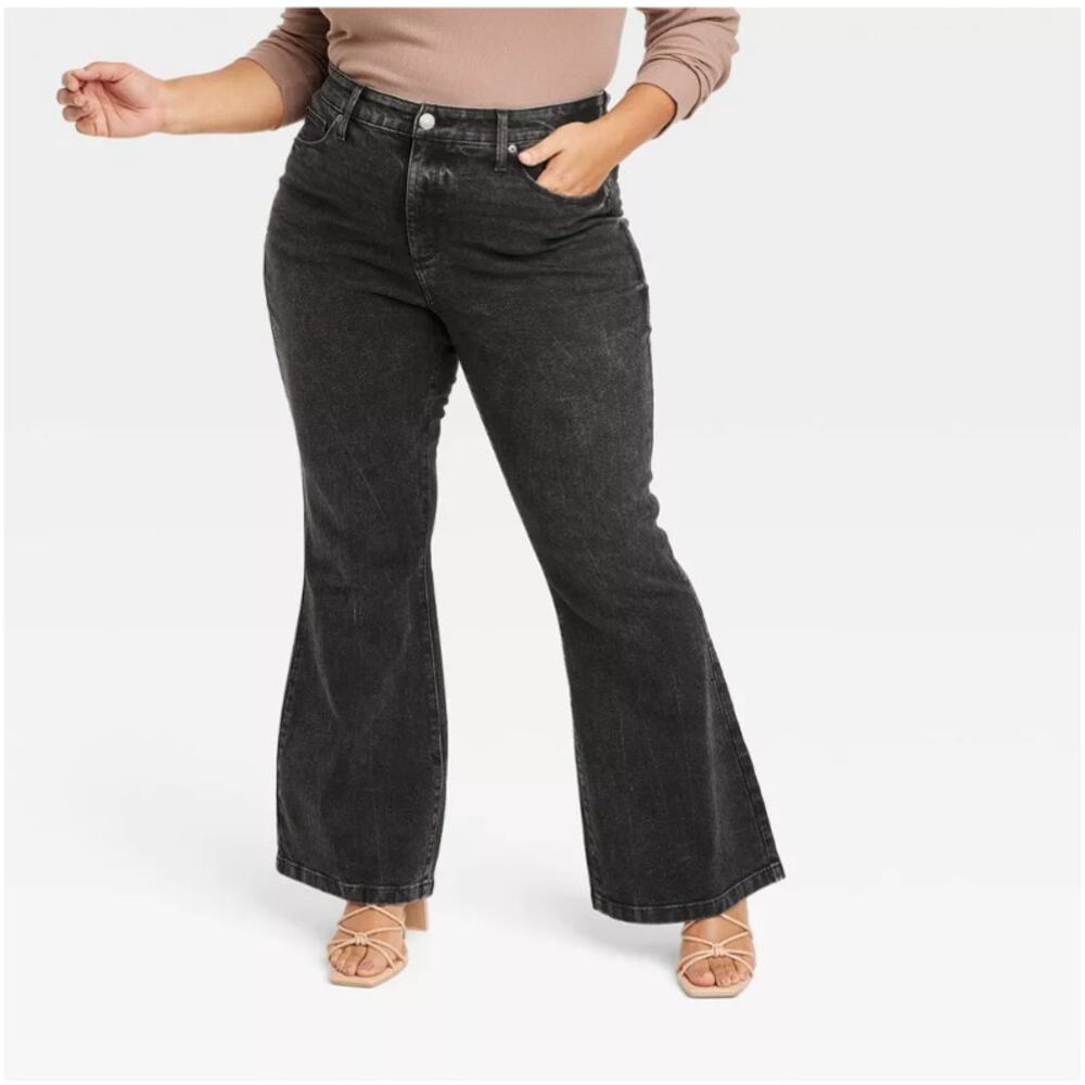 Ava & Viv Black High Rise Relaxed Flare Jeans Size 22
